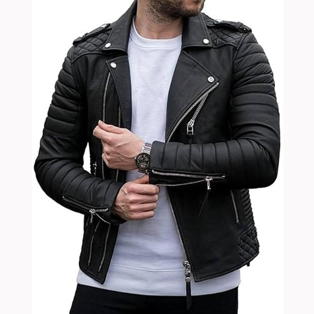 Dalby Slim Fit Leather Biker Jacket BLACK/GOLD | ALLSAINTS US